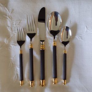 Sasaki Tucano Flatware Black Gold Stainless Steel 5 pc Place Setting